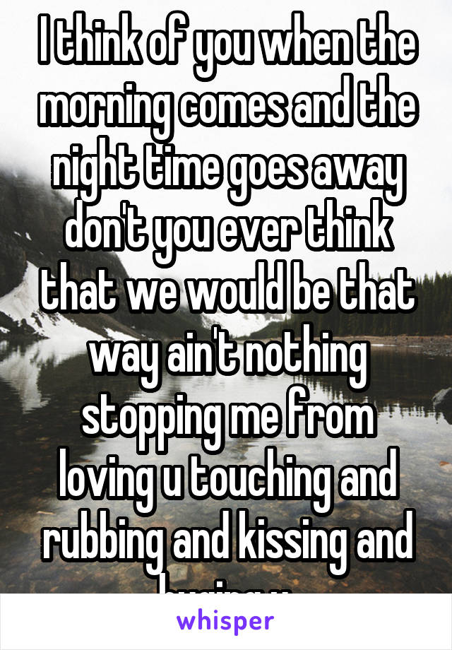 I think of you when the morning comes and the night time goes away don't you ever think that we would be that way ain't nothing stopping me from loving u touching and rubbing and kissing and huging u.