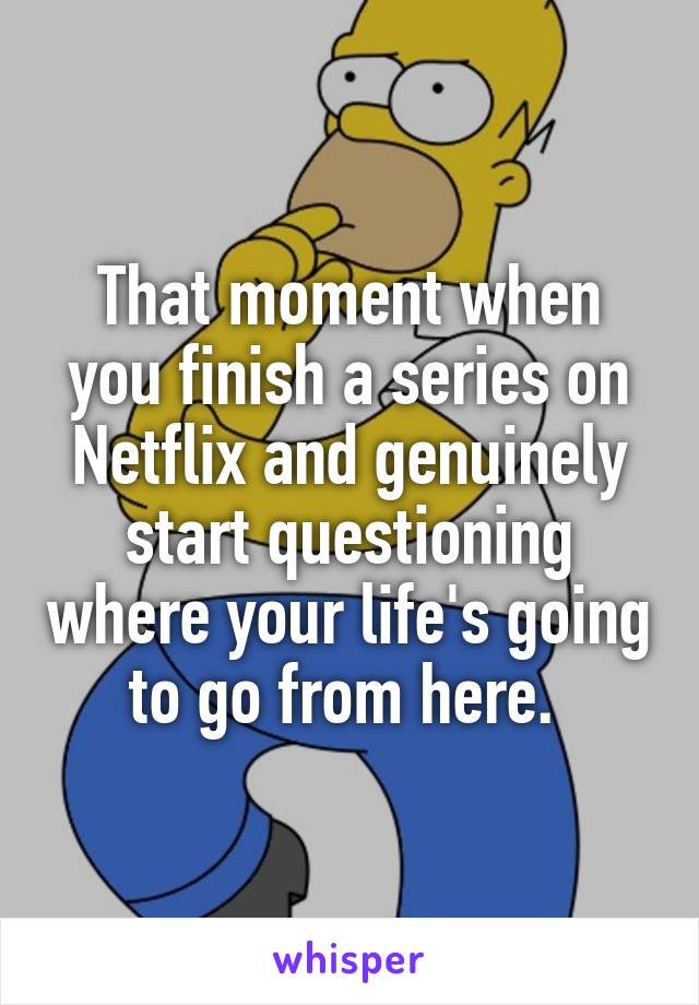 That moment when you finish a series on Netflix and genuinely start questioning where your life's going to go from here. 