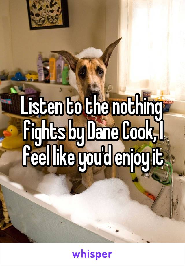Listen to the nothing  fights by Dane Cook, I feel like you'd enjoy it