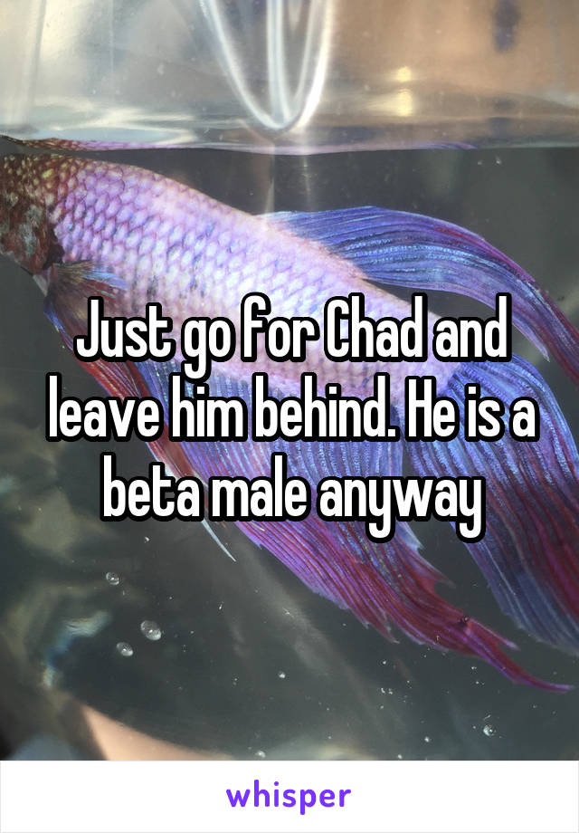 Just go for Chad and leave him behind. He is a beta male anyway