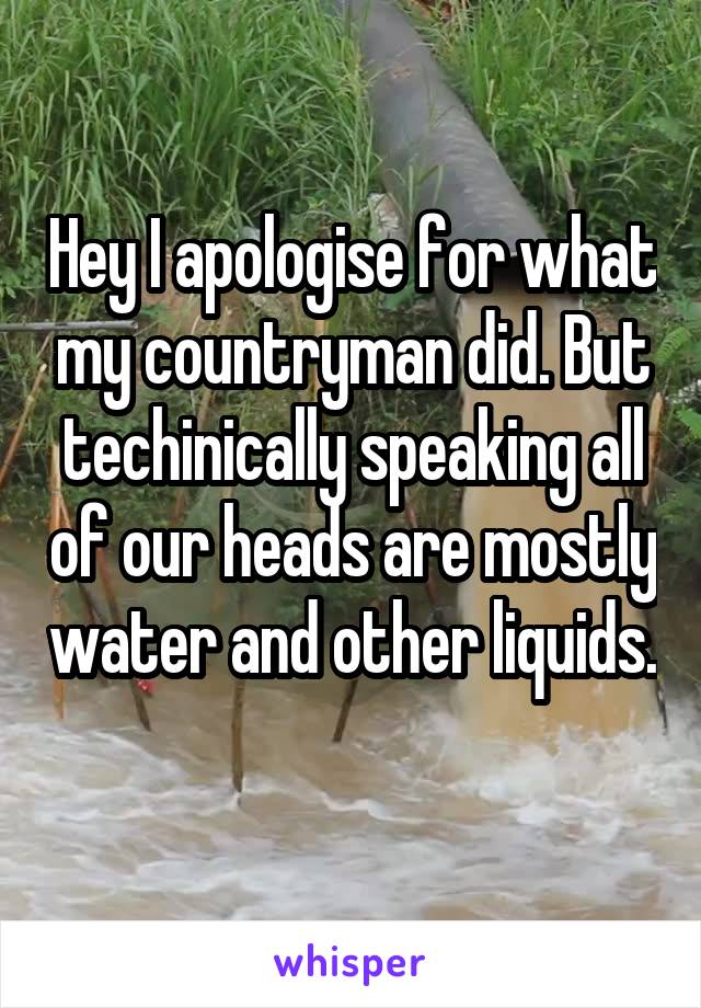 Hey I apologise for what my countryman did. But techinically speaking all of our heads are mostly water and other liquids. 