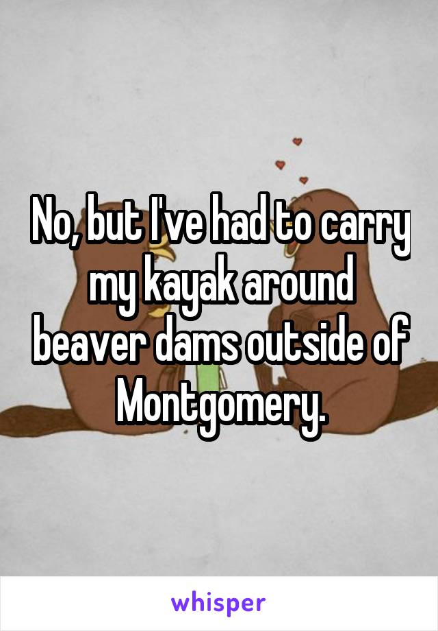 No, but I've had to carry my kayak around beaver dams outside of Montgomery.