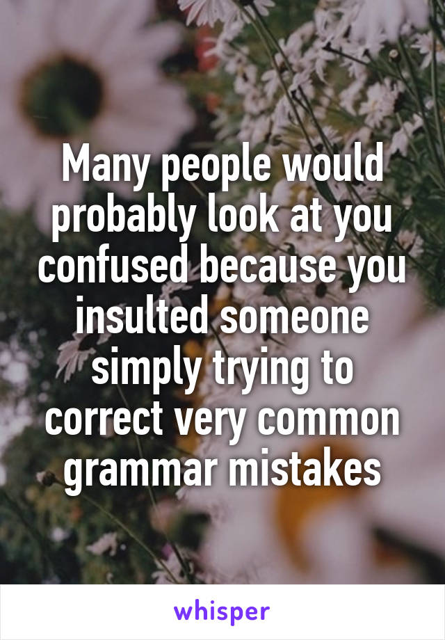 Many people would probably look at you confused because you insulted someone simply trying to correct very common grammar mistakes