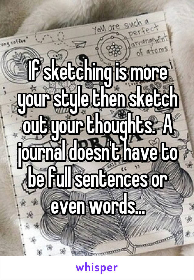 If sketching is more your style then sketch out your thoughts.  A journal doesn't have to be full sentences or even words...
