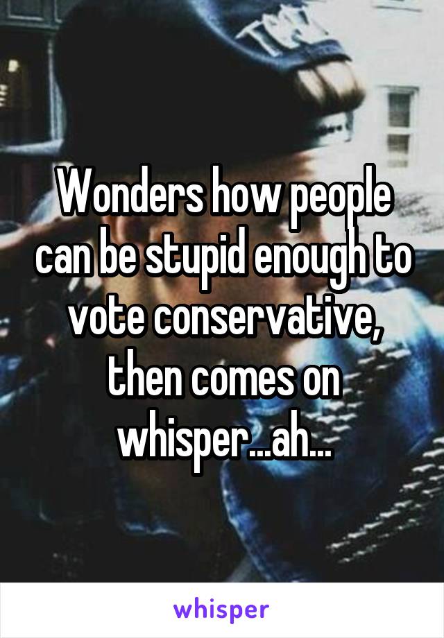 Wonders how people can be stupid enough to vote conservative, then comes on whisper...ah...