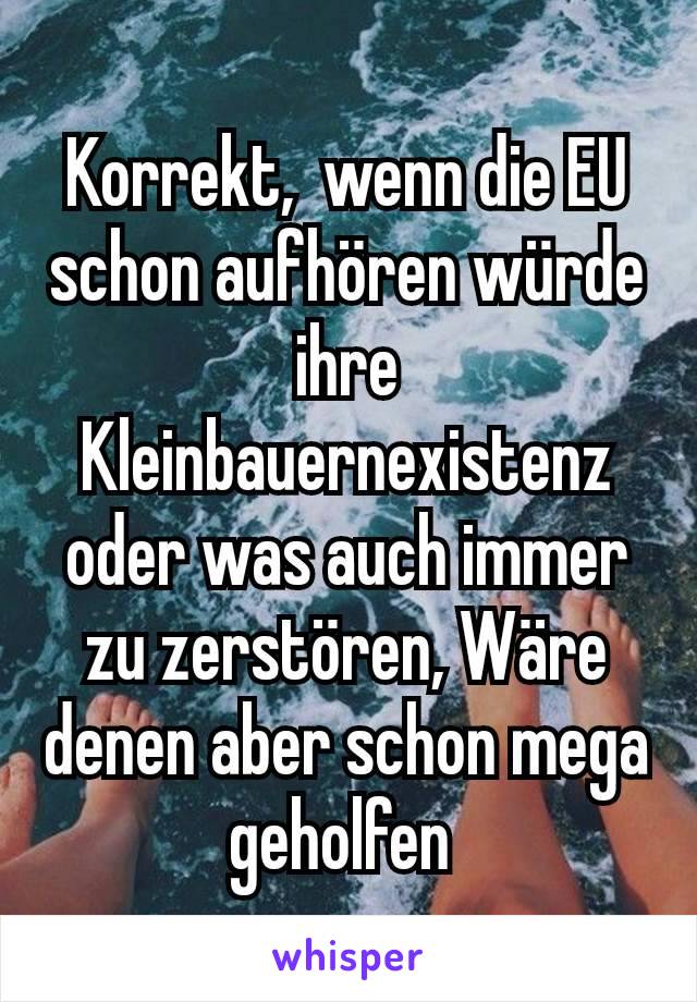 Korrekt,  wenn die EU schon aufhören würde ihre Kleinbauernexistenz oder was auch immer zu zerstören, Wäre denen aber schon mega geholfen 