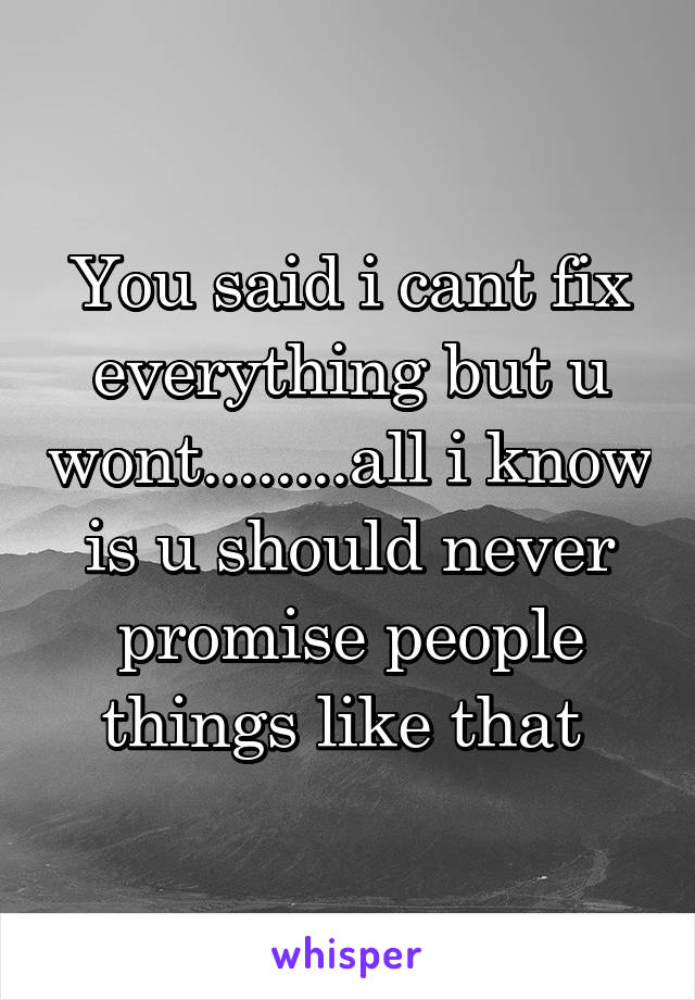 You said i cant fix everything but u wont........all i know is u should never promise people things like that 