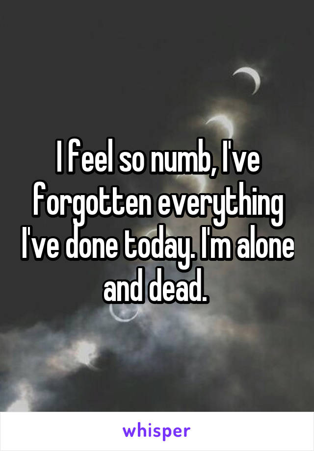 I feel so numb, I've forgotten everything I've done today. I'm alone and dead. 