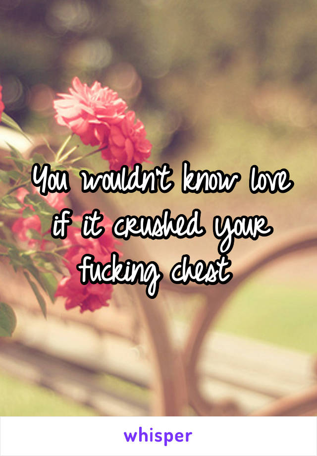 You wouldn't know love if it crushed your fucking chest 