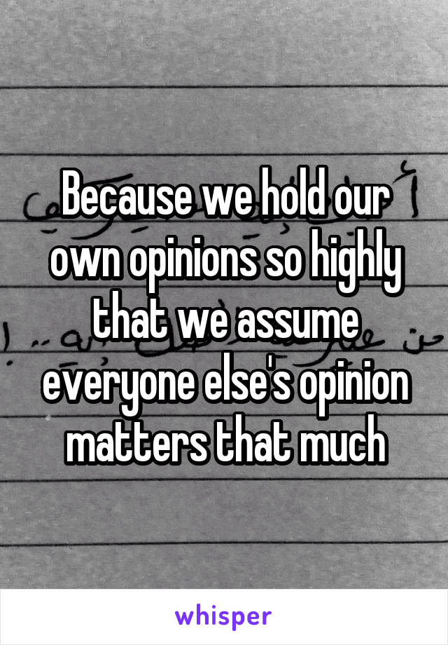 Because we hold our own opinions so highly that we assume everyone else's opinion matters that much