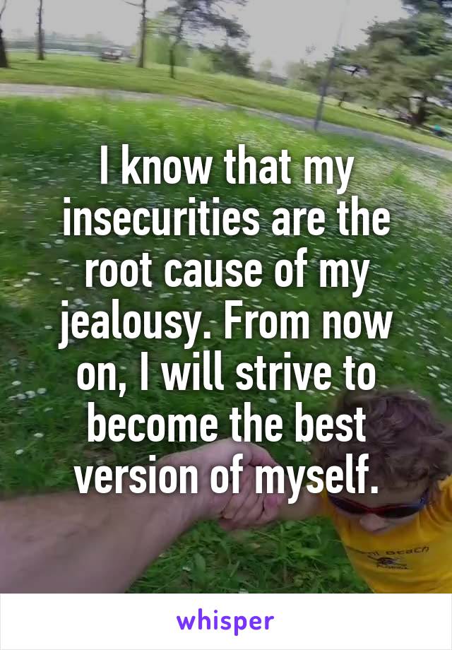 I know that my insecurities are the root cause of my jealousy. From now on, I will strive to become the best version of myself.