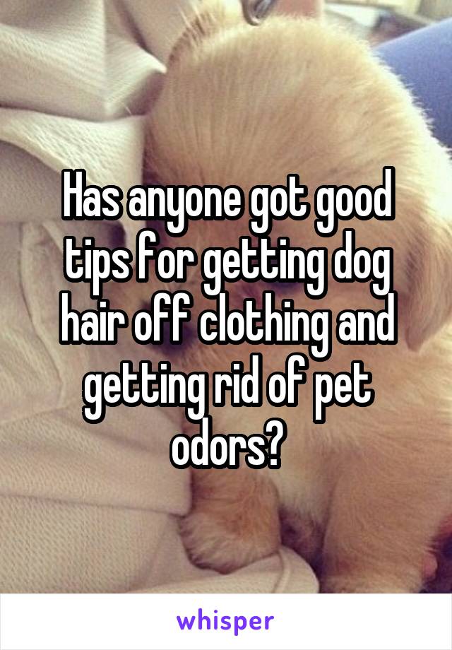 Has anyone got good tips for getting dog hair off clothing and getting rid of pet odors?