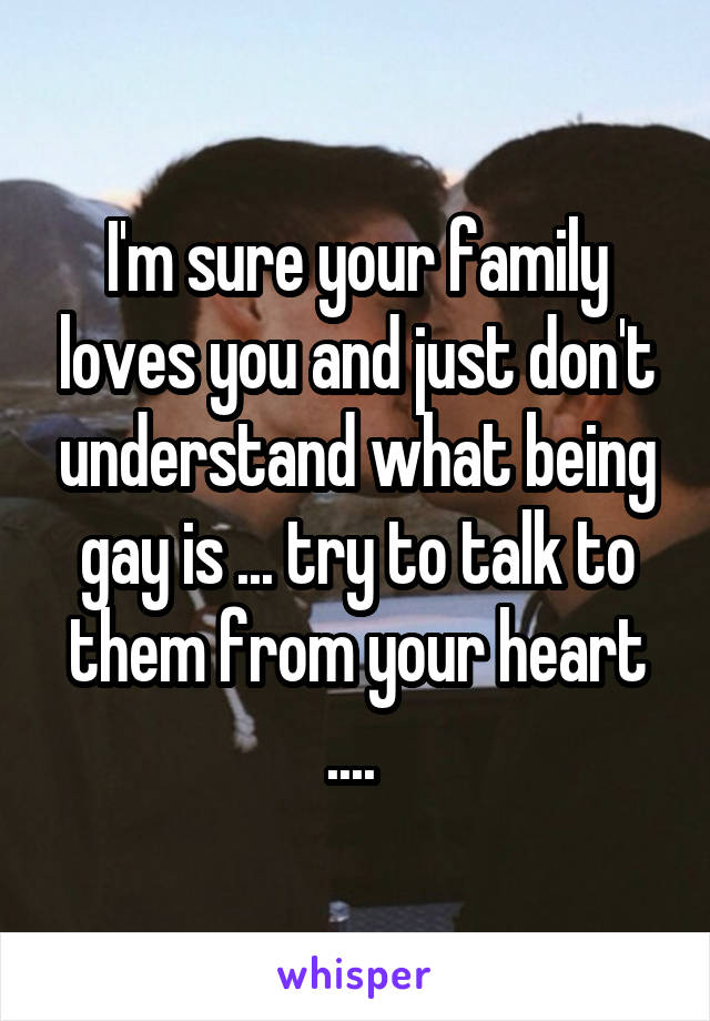 I'm sure your family loves you and just don't understand what being gay is ... try to talk to them from your heart .... 