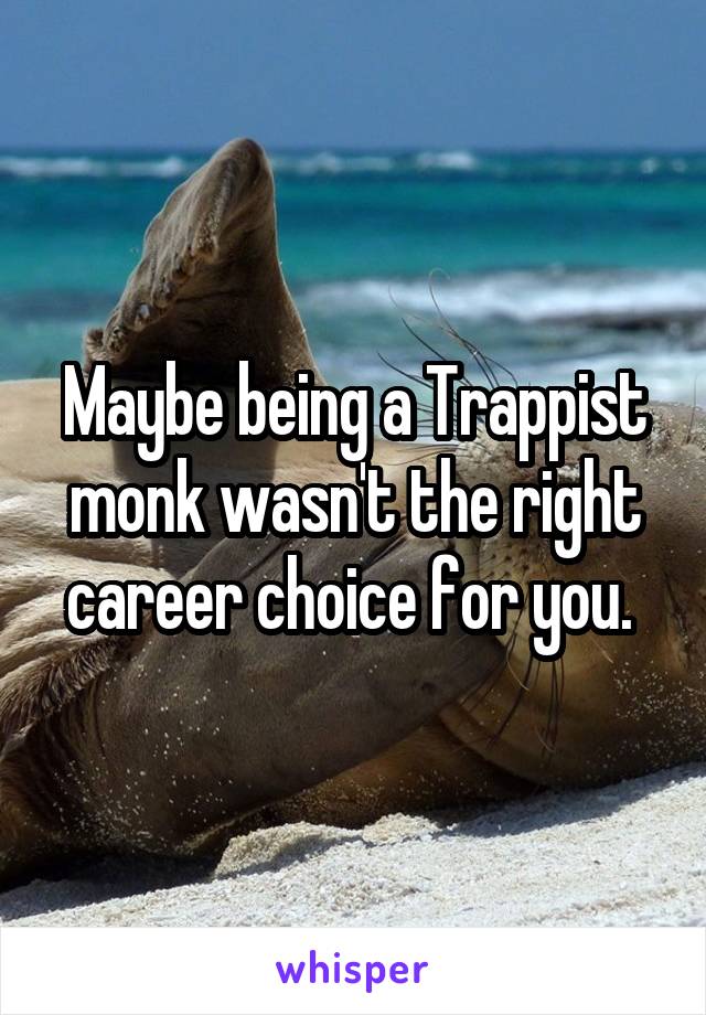 Maybe being a Trappist monk wasn't the right career choice for you. 