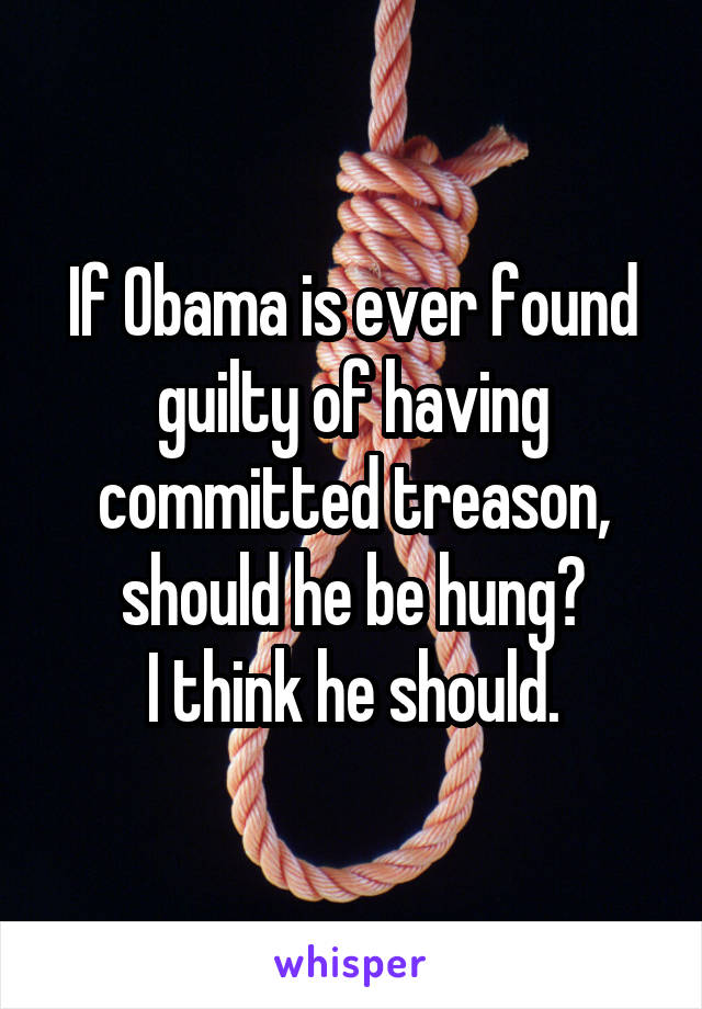 If Obama is ever found guilty of having committed treason, should he be hung?
I think he should.