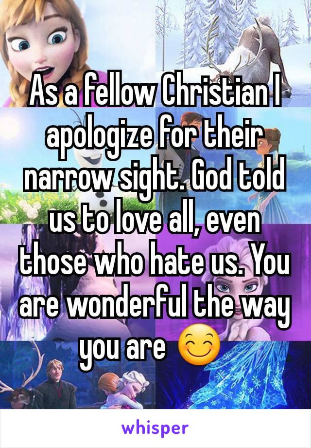 As a fellow Christian I apologize for their narrow sight. God told us to love all, even those who hate us. You are wonderful the way you are 😊 