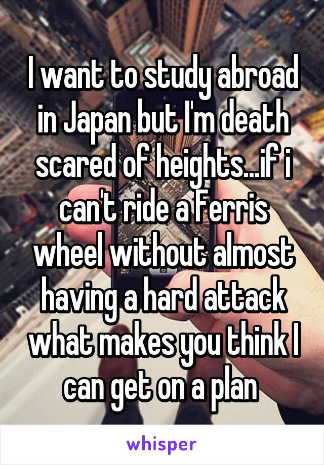 I want to study abroad in Japan but I'm death scared of heights...if i can't ride a Ferris wheel without almost having a hard attack what makes you think I can get on a plan 