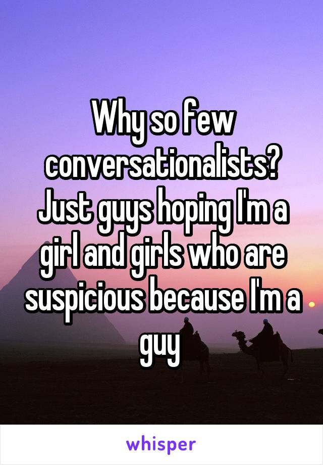 Why so few conversationalists? Just guys hoping I'm a girl and girls who are suspicious because I'm a guy 