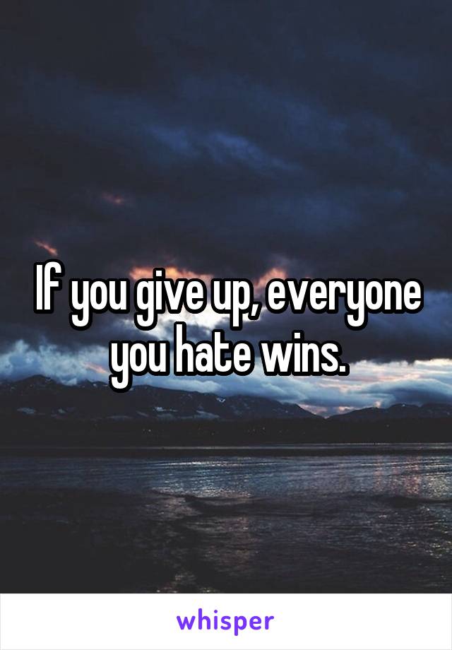 If you give up, everyone you hate wins.