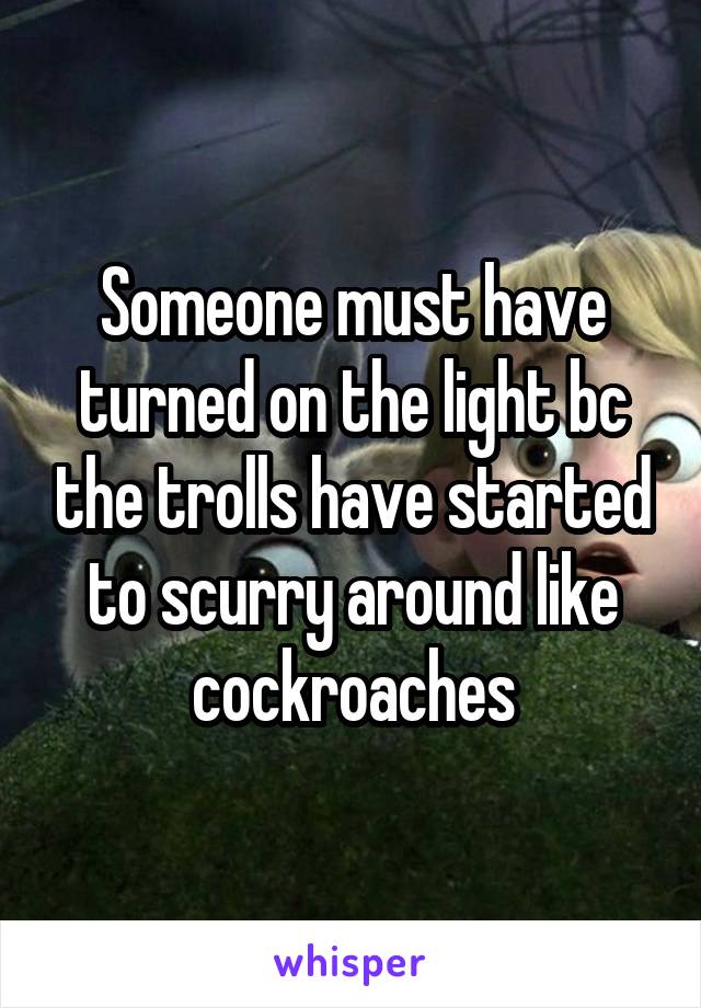 Someone must have turned on the light bc the trolls have started to scurry around like cockroaches