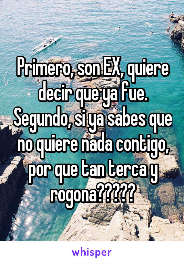 Primero, son EX, quiere decir que ya fue. Segundo, si ya sabes que no quiere nada contigo, por que tan terca y rogona?????