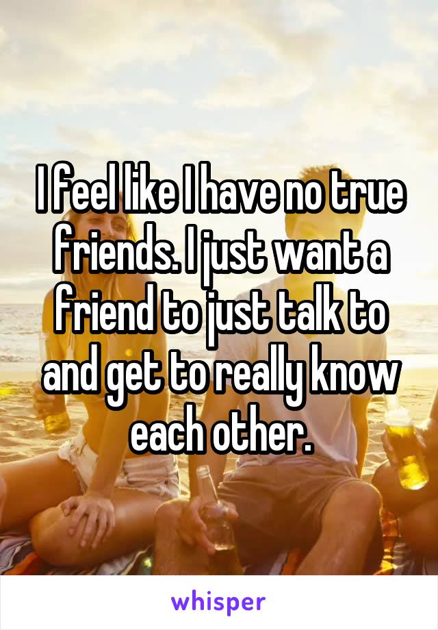 I feel like I have no true friends. I just want a friend to just talk to and get to really know each other.