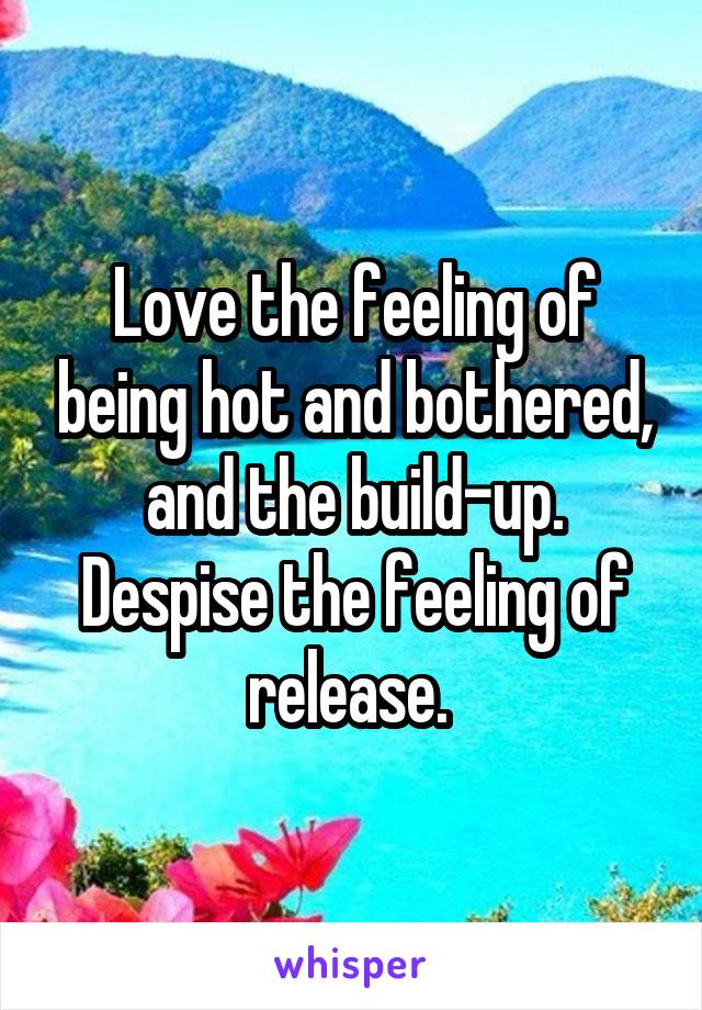 Love the feeling of being hot and bothered, and the build-up. Despise the feeling of release. 