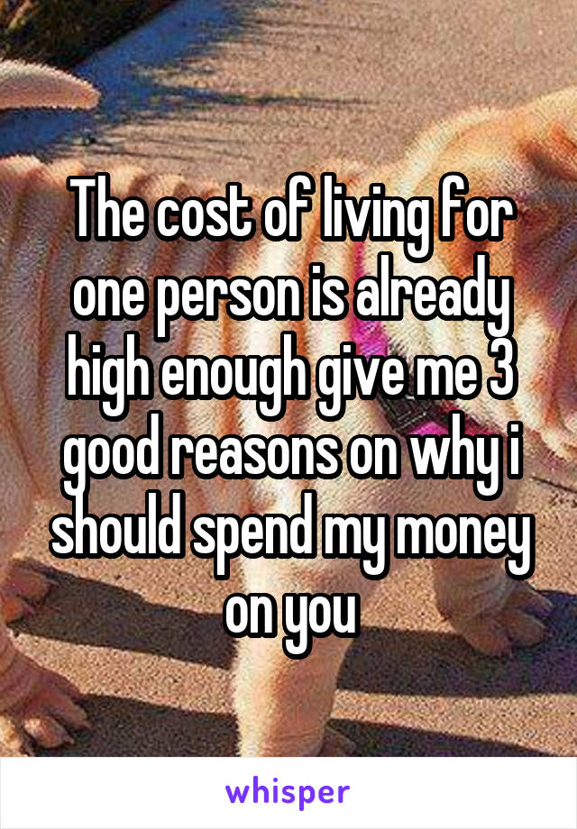 The cost of living for one person is already high enough give me 3 good reasons on why i should spend my money on you