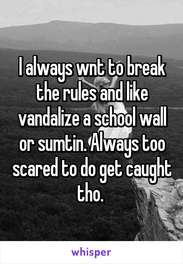 I always wnt to break the rules and like vandalize a school wall or sumtin. Always too scared to do get caught tho. 