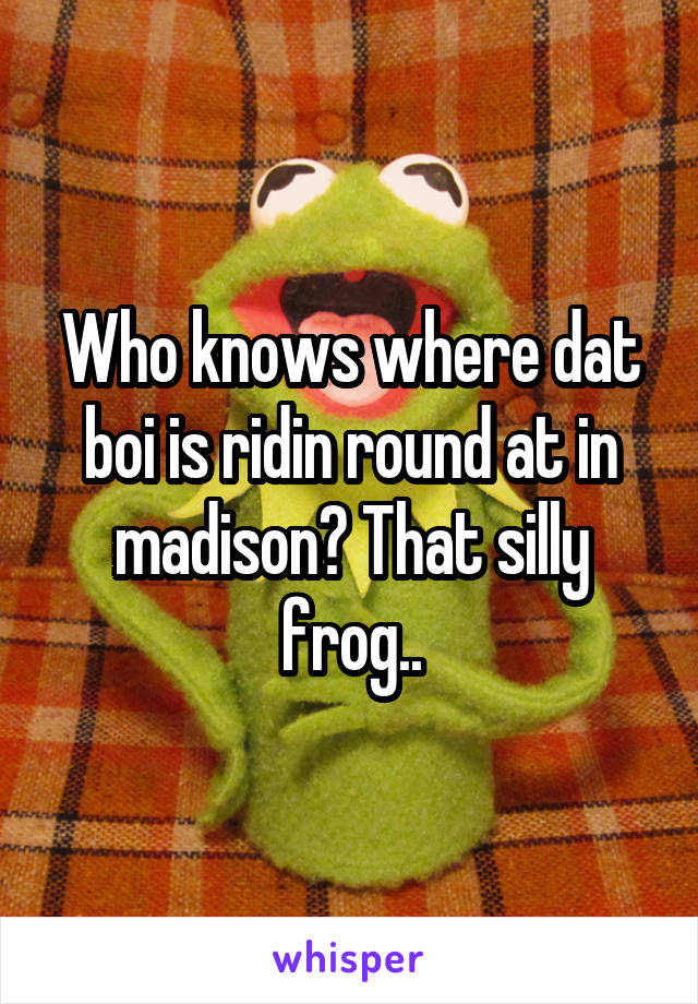 Who knows where dat boi is ridin round at in madison? That silly frog..