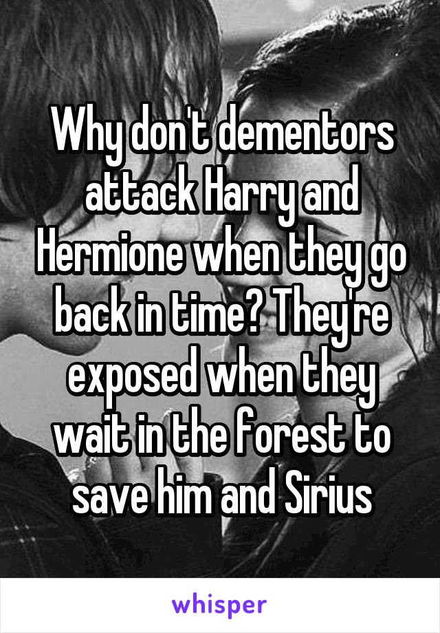 Why don't dementors attack Harry and Hermione when they go back in time? They're exposed when they wait in the forest to save him and Sirius