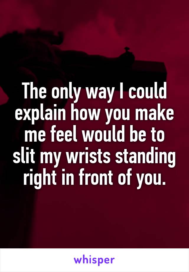 The only way I could explain how you make me feel would be to slit my wrists standing right in front of you.