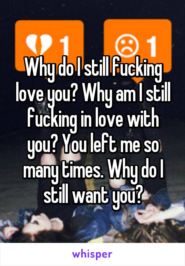 Why do I still fucking love you? Why am I still fucking in love with you? You left me so many times. Why do I still want you?