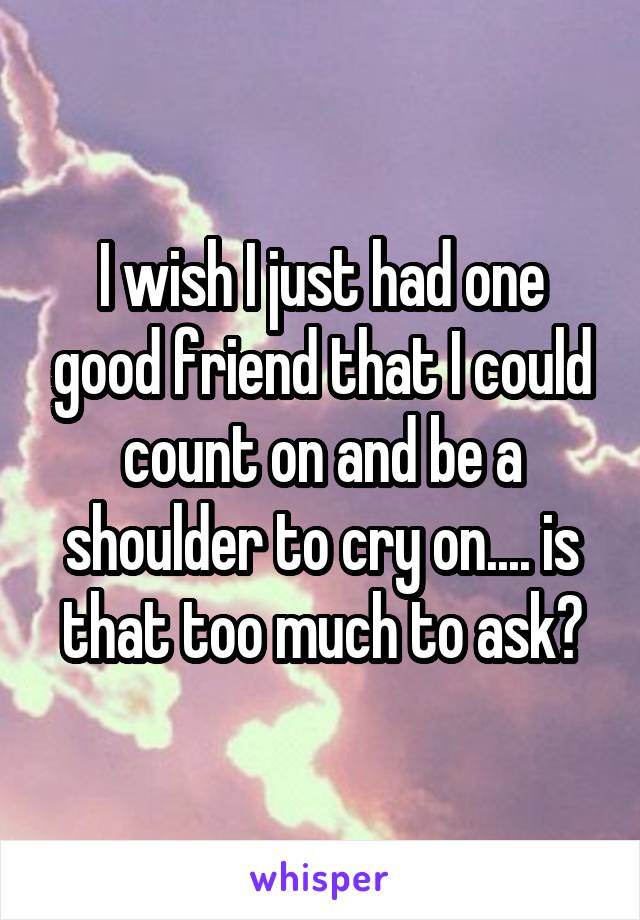 I wish I just had one good friend that I could count on and be a shoulder to cry on.... is that too much to ask?