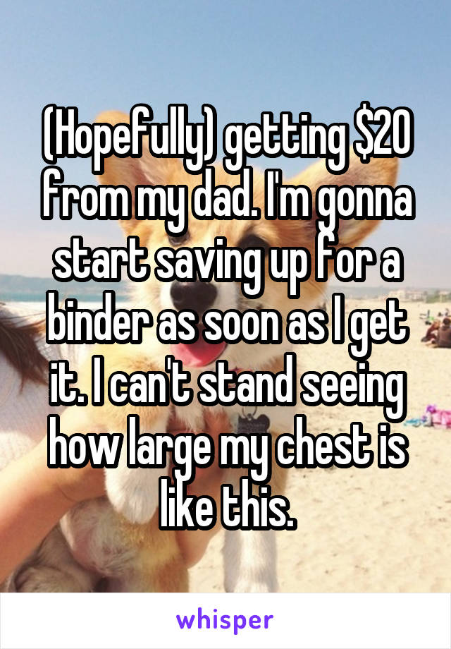 (Hopefully) getting $20 from my dad. I'm gonna start saving up for a binder as soon as I get it. I can't stand seeing how large my chest is like this.