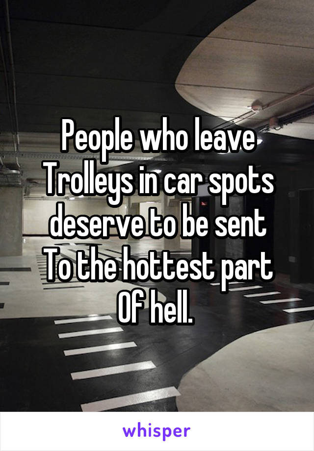 People who leave
Trolleys in car spots deserve to be sent
To the hottest part
Of hell. 