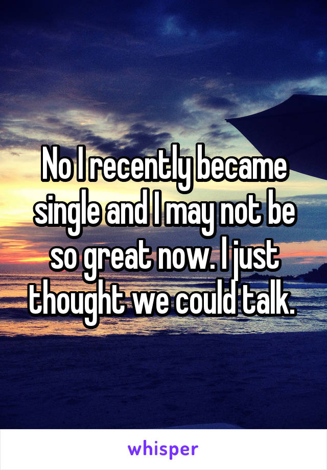 No I recently became single and I may not be so great now. I just thought we could talk. 