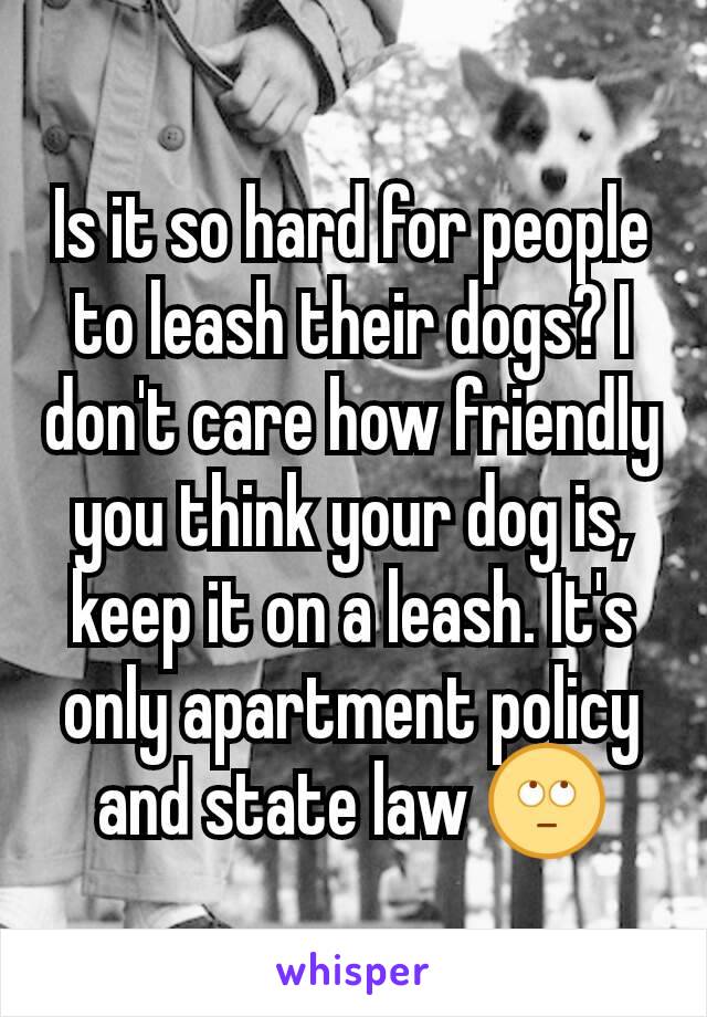 Is it so hard for people to leash their dogs? I don't care how friendly you think your dog is, keep it on a leash. It's only apartment policy and state law 🙄