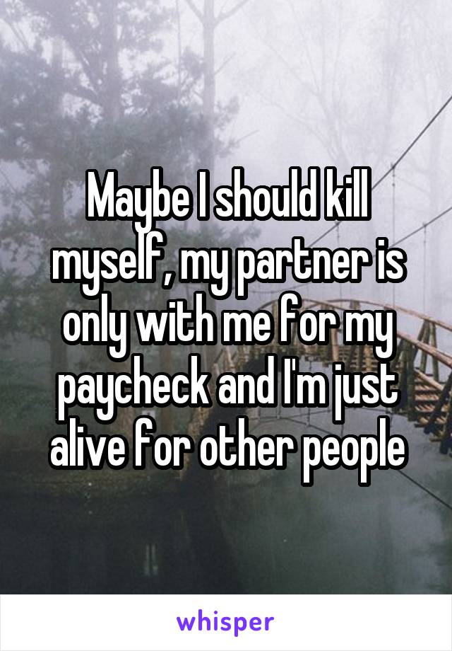 Maybe I should kill myself, my partner is only with me for my paycheck and I'm just alive for other people