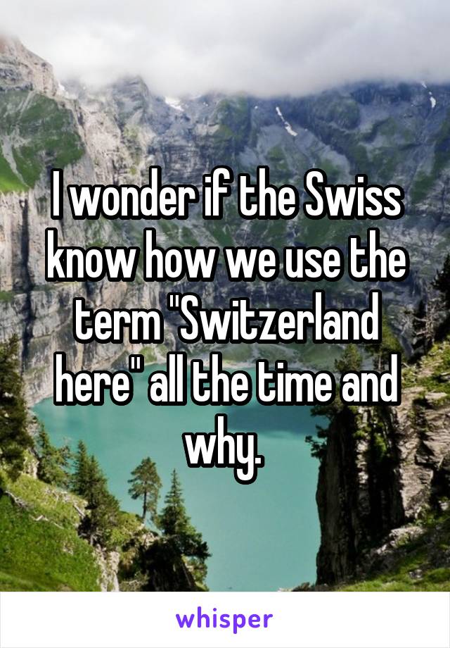 I wonder if the Swiss know how we use the term "Switzerland here" all the time and why. 