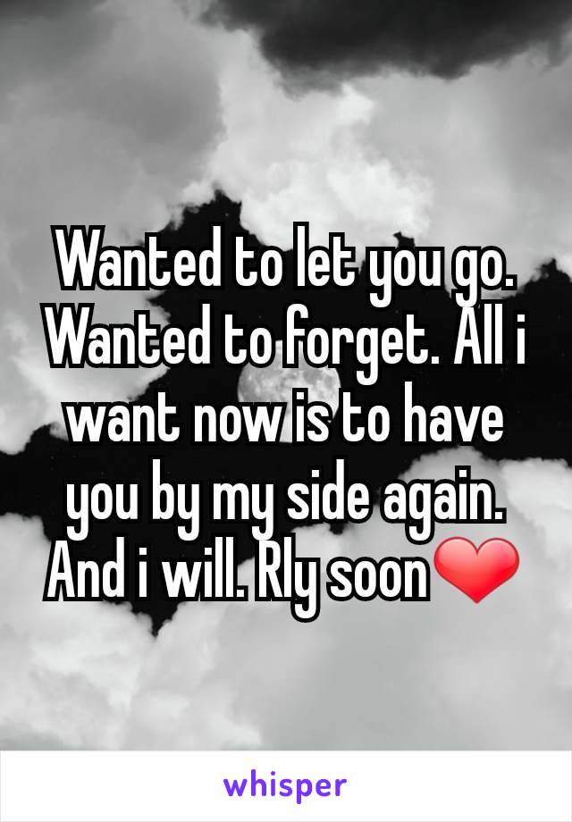 Wanted to let you go. Wanted to forget. All i want now is to have you by my side again. And i will. Rly soon❤