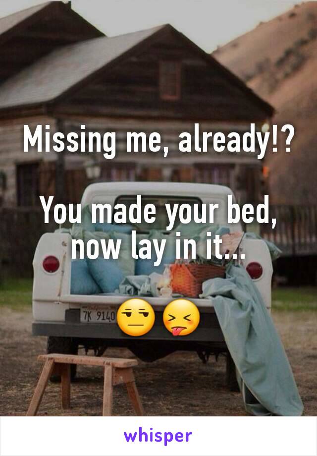 Missing me, already!?

You made your bed, now lay in it...

😒😝