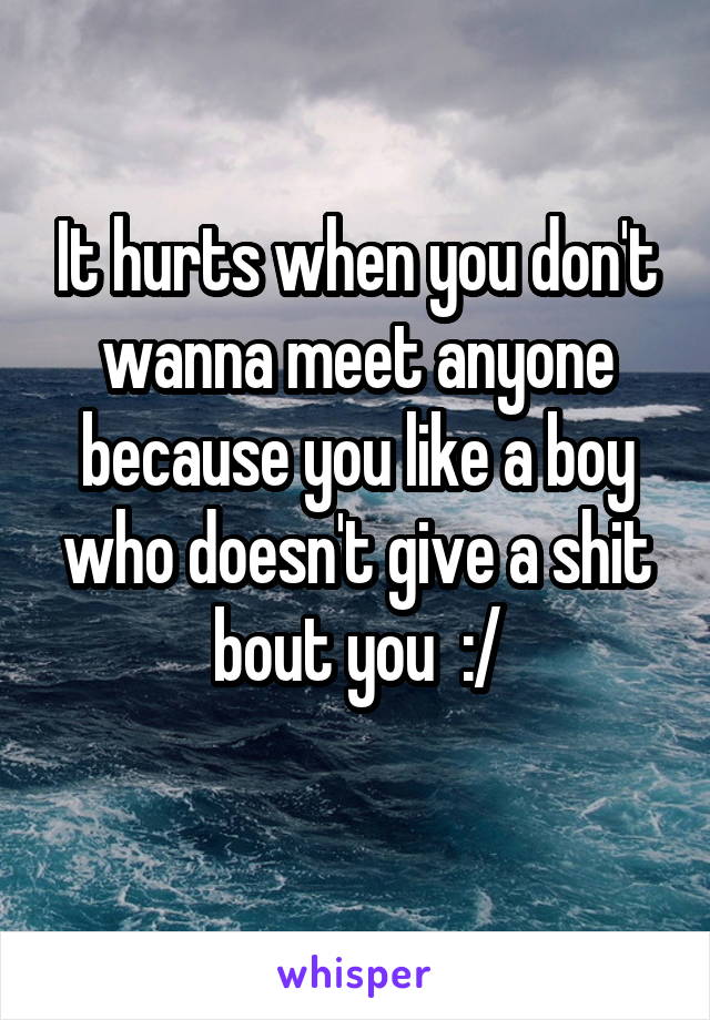 It hurts when you don't wanna meet anyone because you like a boy who doesn't give a shit bout you  :/
