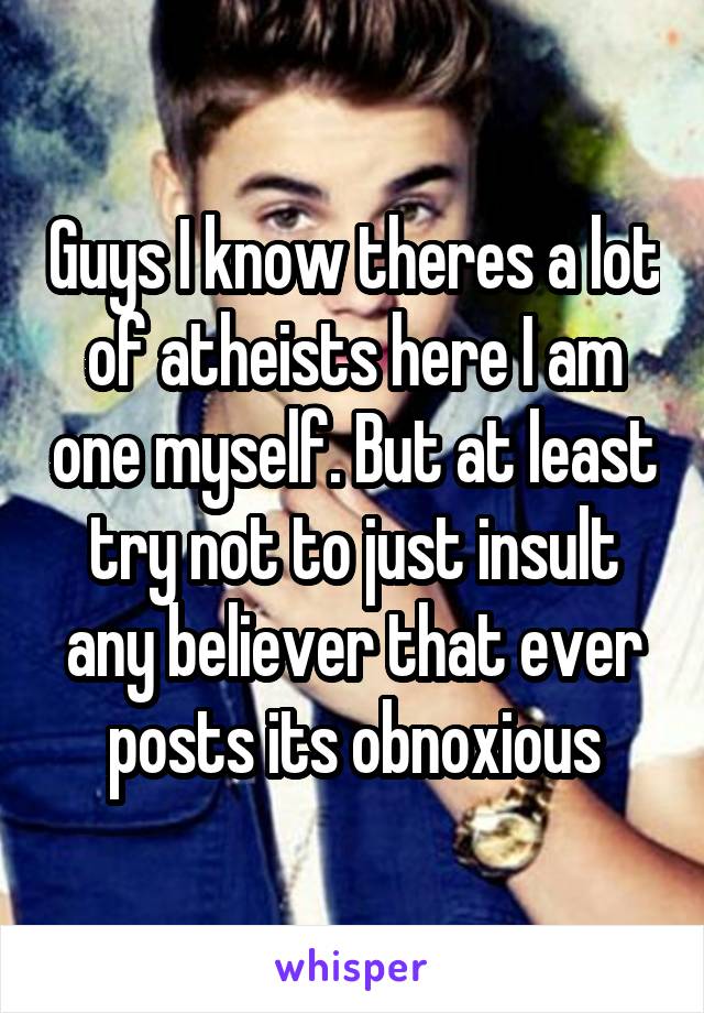 Guys I know theres a lot of atheists here I am one myself. But at least try not to just insult any believer that ever posts its obnoxious