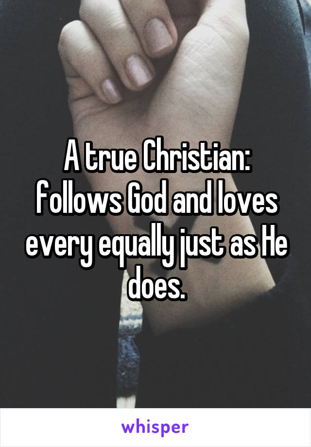 A true Christian: follows God and loves every equally just as He does.