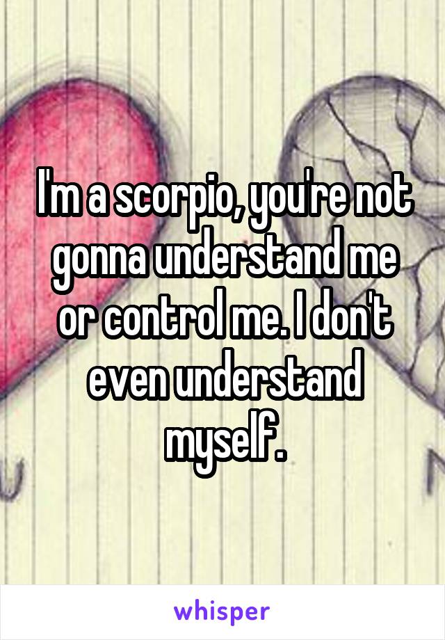 I'm a scorpio, you're not gonna understand me or control me. I don't even understand myself.