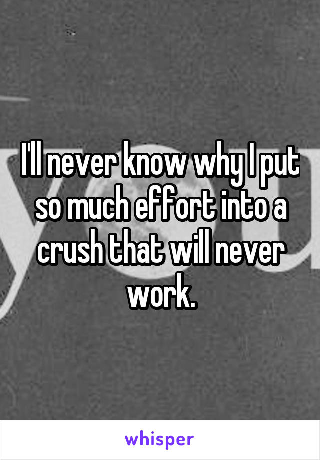 I'll never know why I put so much effort into a crush that will never work.