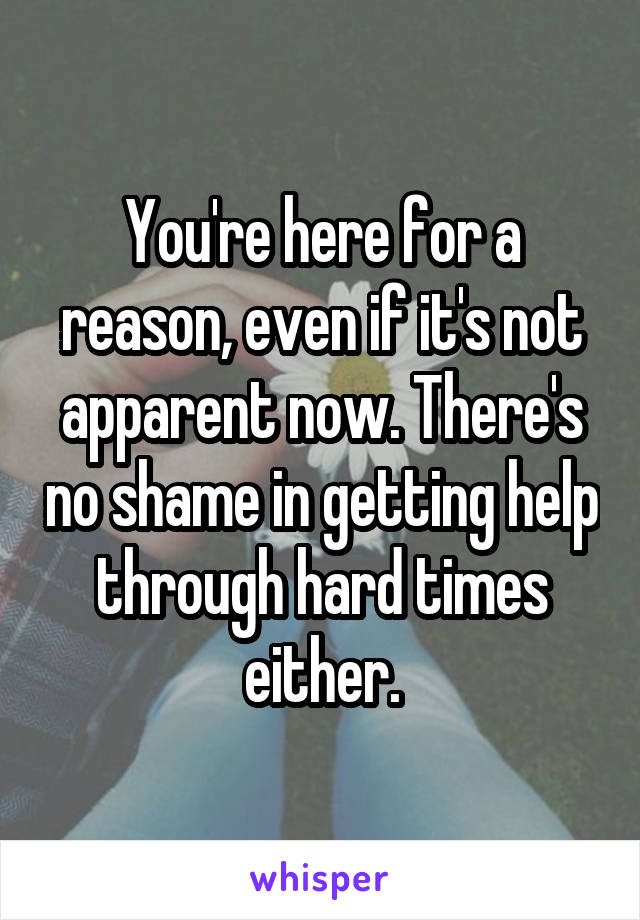 You're here for a reason, even if it's not apparent now. There's no shame in getting help through hard times either.