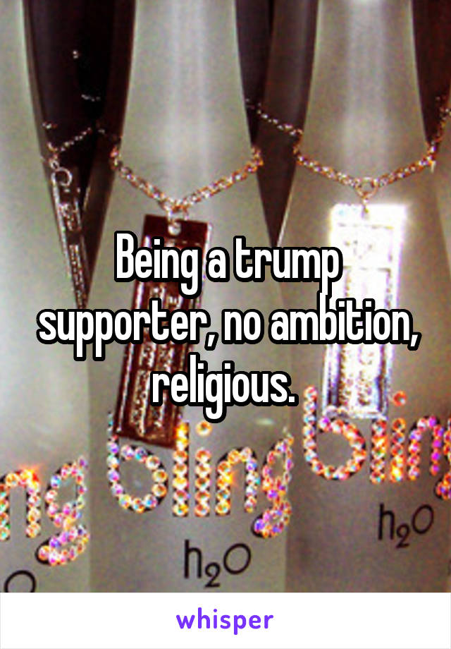 Being a trump supporter, no ambition, religious. 