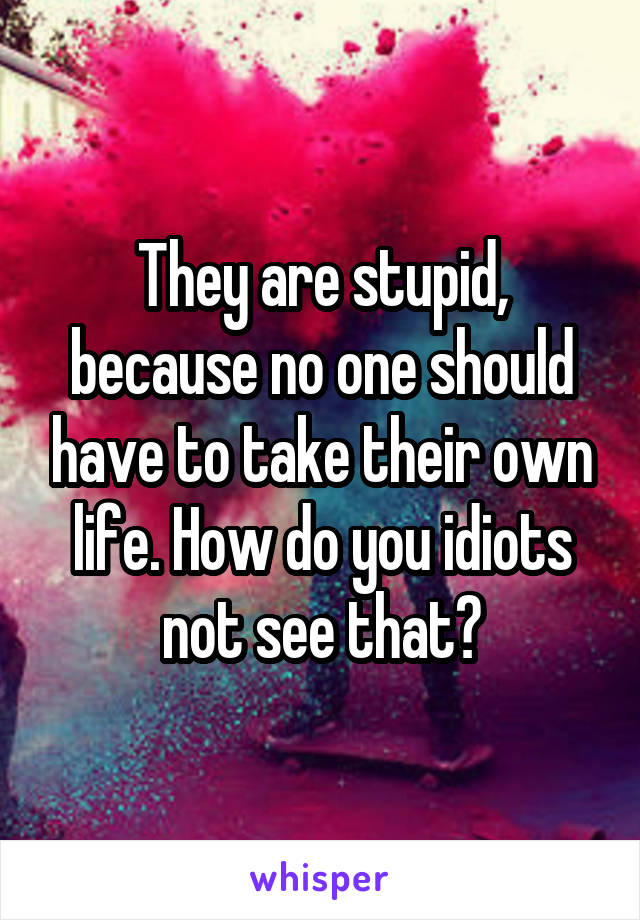 They are stupid, because no one should have to take their own life. How do you idiots not see that?